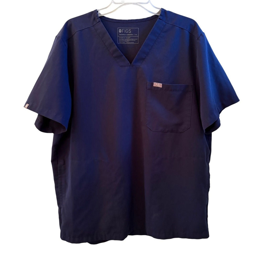 FIGS Chisec‎ Scrub Top Mens XL Navy Blue V-Neck 3-Pocket Technical Collection